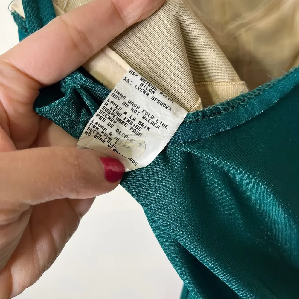 Vintage 60s 70s Roxanne Skirted One Piece Swimsuit Green‎ 12/34C Modest